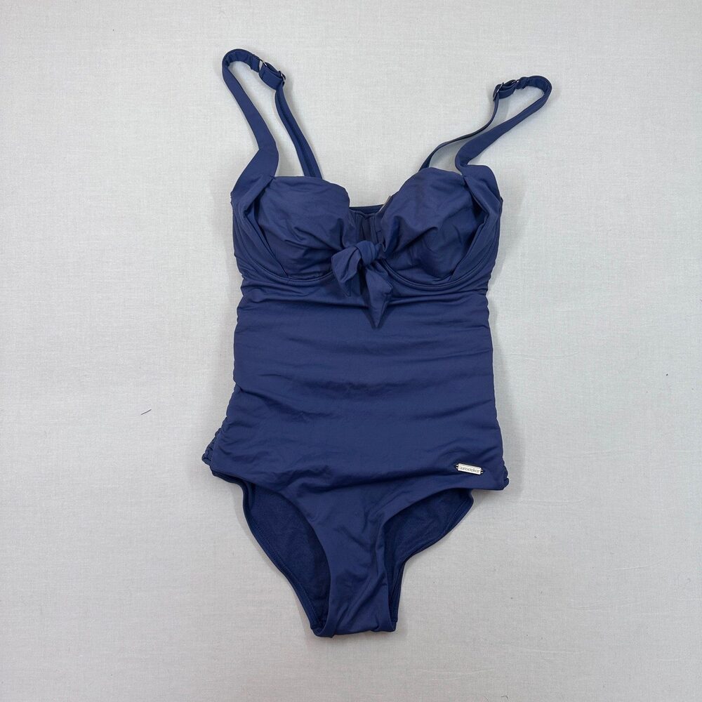 Resort Ready Sunseeker Navy Ruched One-Piece Swimsuit Bow Detail Size 6